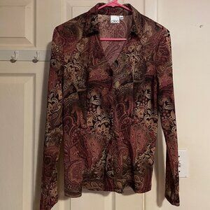 Womens Cleo Vintage Sheer Button Down Shirt Top Mixed Pattern Size Medium